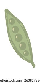 Green pea pod featuring vibrant peas nestled inside, illustrated in a simple, playful style. Isolated on a clean white background, capturing the essence of fresh, healthy vegetables