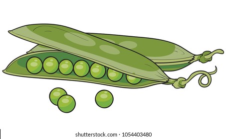 Green pea pod icon in cartoon style isolated on white background vector illustration