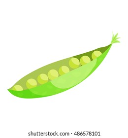 Green Pea Pod Icon In Cartoon Style Isolated On White Background Vector Illustration