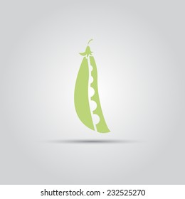 Green Pea Pod Isolated Vector Icon