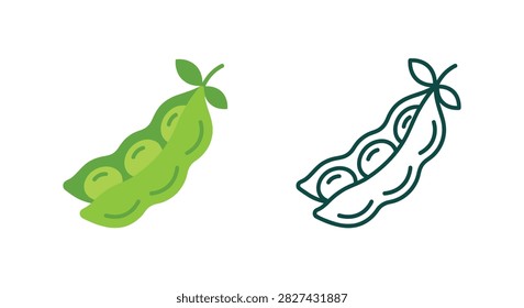 Green pea pod outline and flat color illustration a botanical silhouette