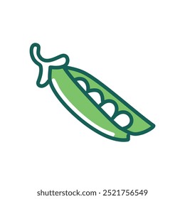 Green pea pod. Single green pea pod with seeds inside. Perfect for healthy eating, garden, and food icon design.