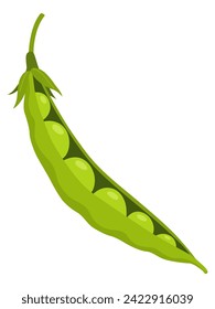 Green pea pod. Vegetable icon. Element for packaging and menu design. Natural green healthy eco product. Vector illustration