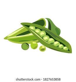 Green pea pods and peas on a white background element