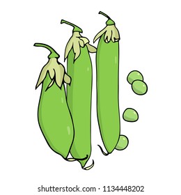 
Green pea pods with peas. Vector illustration. Cartoon style.