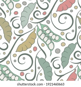 Green pea pods. Seamless vector pattern.