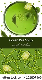 Green pea soup Vector realistic. Menu template top view