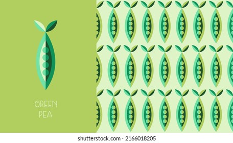 Green pea summer logo seamless pattern