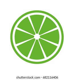 Green peace of lime or lemon front view on white background. Peace of green lemon vector eps10.