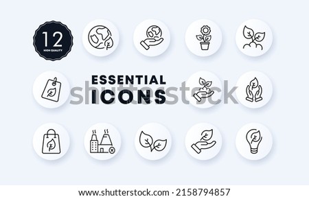 Green peace set icon. Plant, planet, west, flower, tree leaf, green energy, greenery. Ecology concept. Neomorphism style. Vector line icon for Business and Advertising