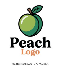 Logotipo verde de la fruta del melocotón con el icono del elemento del Diseño gráfico de la hoja y del tallo