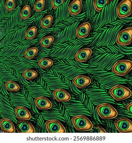 green peacock feather pattern background vector