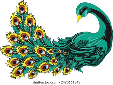 green peacock vector asset, side view