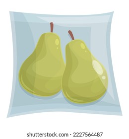 Green pear bag icon cartoon vector. Vacuum pack. Frozen product