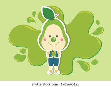 Green pear boy with green splashing water