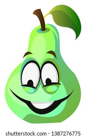 Caricatura de pera verde face sorridente ilustração vetor no fundo branco