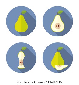 Green pear in a circle, flat icon set.