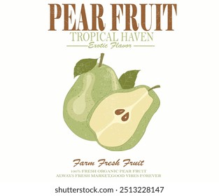 Projeto de impressão de clube de pera verde. Arte orgânica para impressão de camisetas, cartaz, adesivo e outros usos. Perfeito trabalho artístico de pera. Design de t-shirt vintage de frutos de pera.