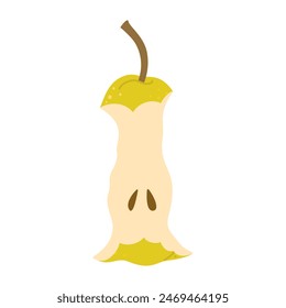 Núcleo de pera verde. Estilo plano de moda dibujado a mano aislado en blanco. Arte de Imagen de dibujos animados, bocadillo vegetariano saludable, núcleo de manzana para el diseño, infografía. Ilustración vectorial