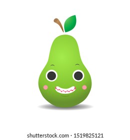 green pear with cute face on white background