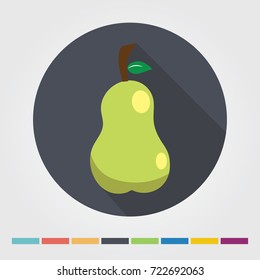 Green pear flat icon, long shadow.
