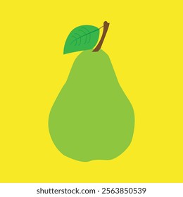 Green pear fruit on yellow background.