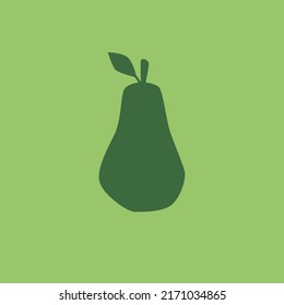 Green Pear Fruit Silhouette in Flat Design Style. Fruit Icon. Pear Contour Isolated on Green Background, Simple Drawing.