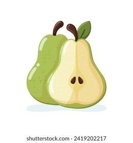 Green pear and half of pear. Fruit illustration