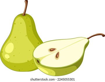 Green pear and half of pear illustration