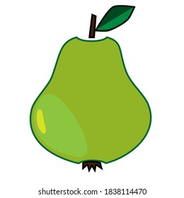 pera verde. Icono de oreja con ramita y hoja aislada en fondo blanco