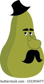 Green pear, illustration, vector on white background.