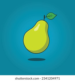 Green pear isolated on blue background. Vector illustration. green pear