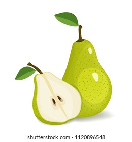 Green pear isolated on white background. Vector illustration. Cut green pear