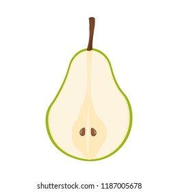 Green pear isolated on white background. Vector illustration. Cut green pear