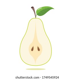 Green pear isolated on white background. Vector illustration. Cut green pear