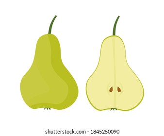 Green pear isolated on white background for graphic designers. Cut green pear. Vector illustration