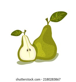 pera verde aislada en un fondo blanco. Ilustración vectorial. Cortar pera verde