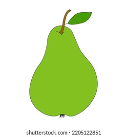 pera verde aislada en un fondo blanco. Una pera a la manera de un garabato. Frutas hechas a mano.
