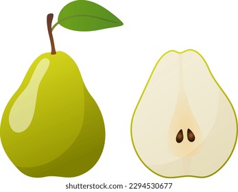 Green pear isolated on white background. Vector illustration.