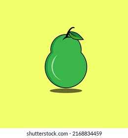 Green pear isolated on yellow background. Vector illustration. Cut green pear