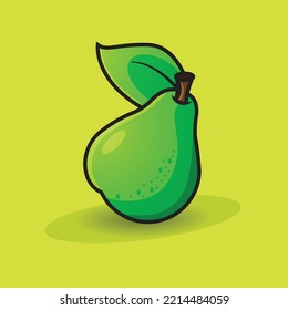 Green pear isolated Vector illustration. Whole tasty organic fruit. Vector illustration for any design.