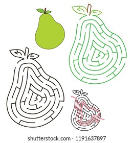 Green pear, the labyrinth simple horizontal maze for nerdy children. Search hidden way, the educational game for kids.
