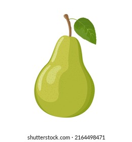 Green pear with leaf, flat style vector illustration isolated on white background