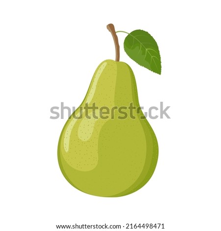 Green pear with leaf, flat style vector illustration isolated on white background