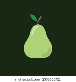 Green pear with leaf fruit con. Vector illustration.