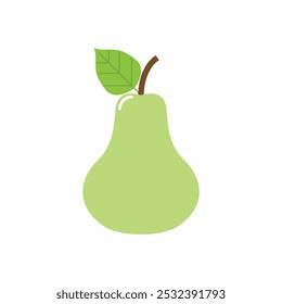 Green pear with leaf fruit con. Vector illustration.