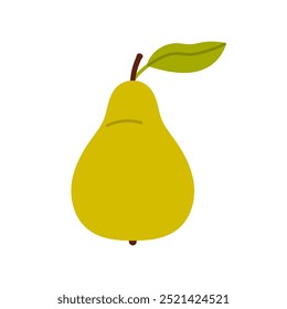 Green pear with leaf, healthy whole fruit harvest from autumn garden vector illustration