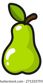 Eine grüne Birne mit einem Blatt auf der Oberseite