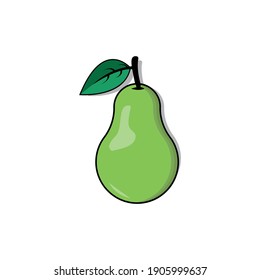 Green pear with leaf on white background vector. Fresh pear green icon illustration. pear logo icon isolated