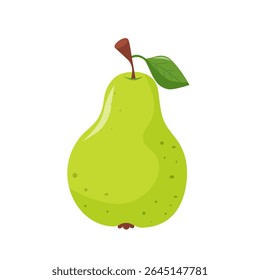 green pear with green leaf. Perfect for fruit icons, food packaging or healthy lifestyle illustrations.